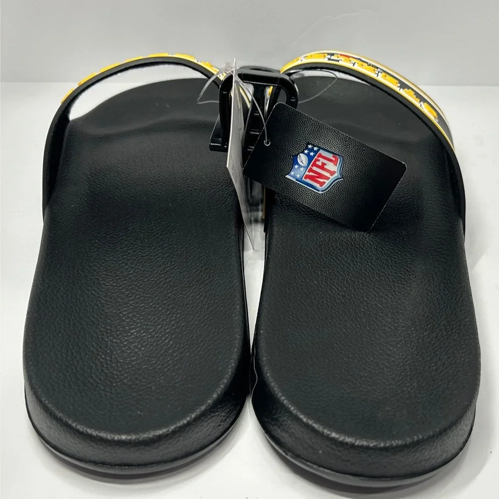 FOCO NFL Pittsburgh Steelers Mens Slide Sandals Black Yellow Men's Size 9/10 New